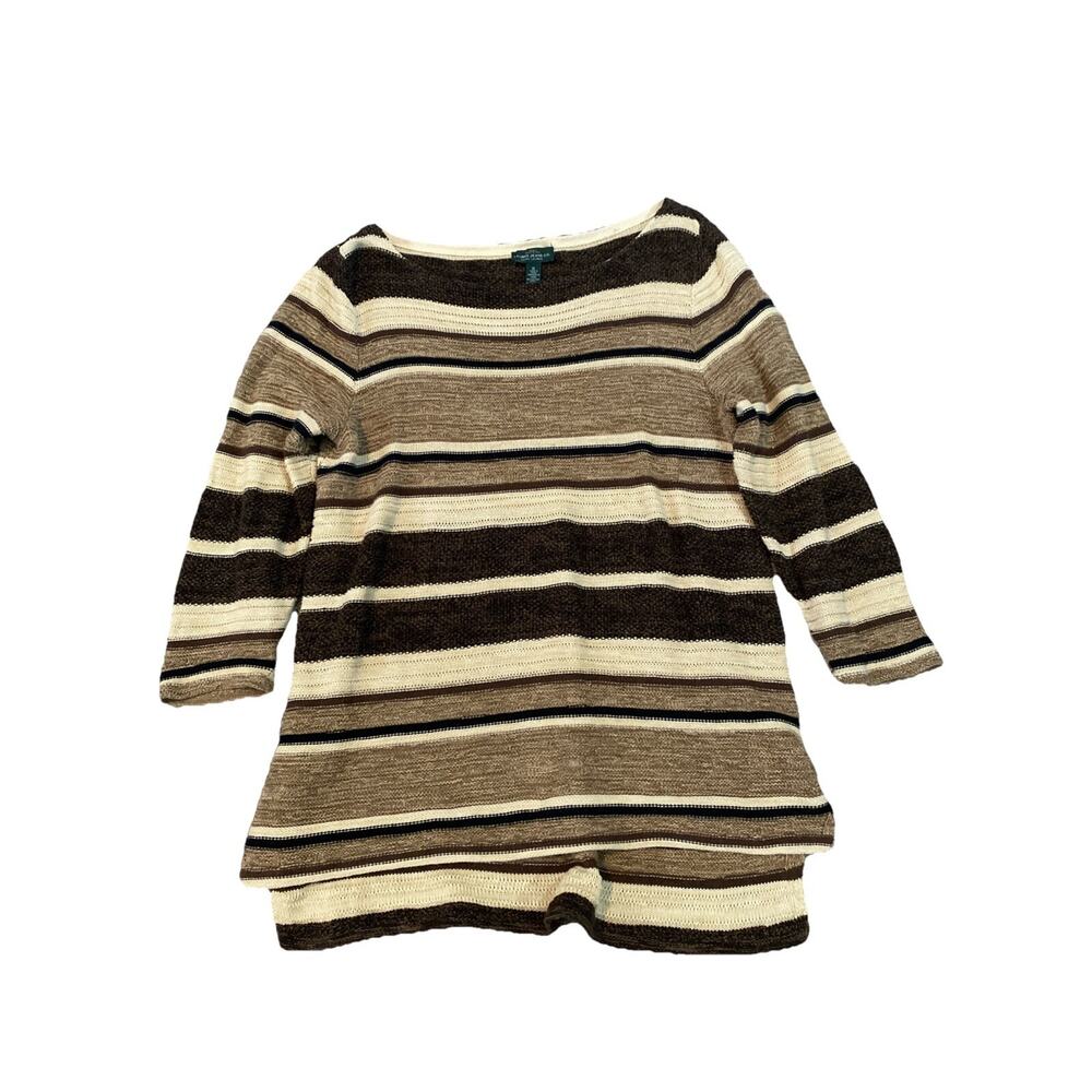 Ralph Lauren Jeans Co. Striped Sweater XL Brown Tan Top Blouse Linen Blend